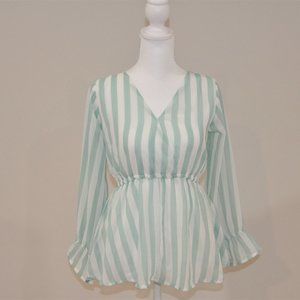 V Neck White and Green Top